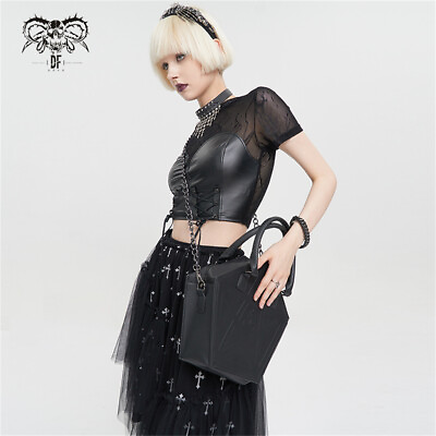 #ad Devil Fashion Women Black Gothic Punk Pentagram Pu Leather Chain Shoulder Bag