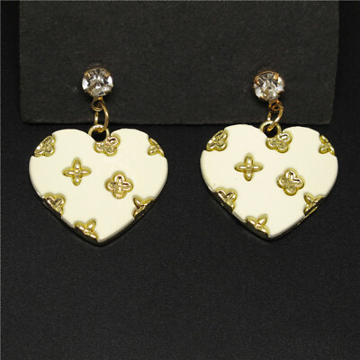 #ad New Lady White Enamel Cute Fashion Heart Crystal Women Stand Jewelry Earrings