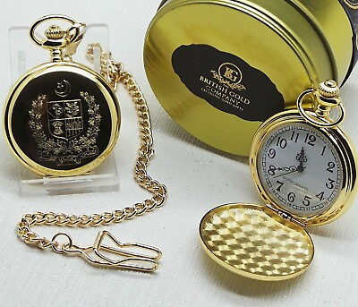 #ad Pakistan Coat of Arms Crest Gold Pocket Watch Engraved Personalised Metal Case