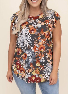 #ad NEW Womens Plus Size 2X 3X Floral Print Ruffle Short Sleeve Boutique Top