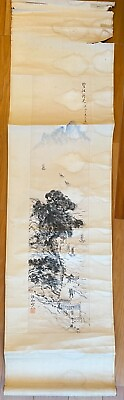 #ad Japan 1920s Hanging Scroll painting of Landscape view 121*32 cm