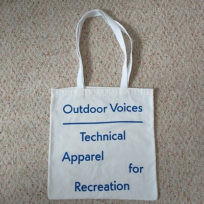 #ad Outdoor Voices Tote Bag Canvas Fabric White Logo Signature Reusable 14x16quot;