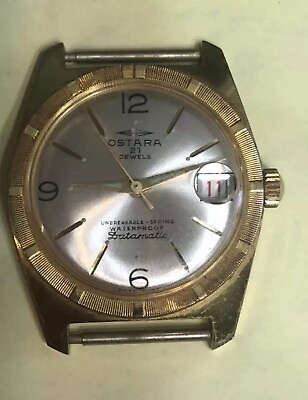#ad Vintage Ostara 21 Jewels Datamatic With Date Unbreakable Mainspring Hand wound