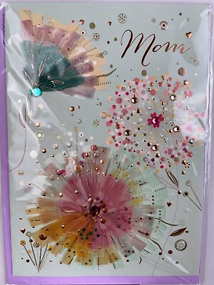 #ad PAPYRUS Happy Mother’s Day Card 3D Flowers Beautiful Rose Gold Leaf Beads