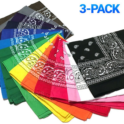 #ad 3 Pack Bandana 100% Cotton Paisley Print Double Sided Scarf Head Neck Face Mask