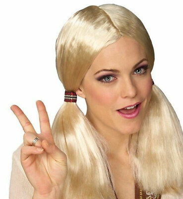 #ad Hippie Girl Blonde Wig retro vintage adult costume far out hair peace