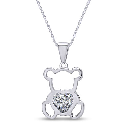#ad Simulated Diamond Cute Teddy Bear With Heart Pendant Necklace 14k Gold Plated
