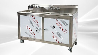 #ad NEW 60quot; Commercial Portable 4 Compartment Sink Enclosed Stainless Steel NSF