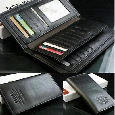 #ad Men Business Bifold Black Wallet Long Clutch Leather Purse RFID Card Holder