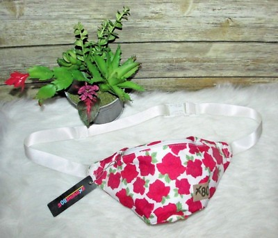 #ad Extreme80s Pink White Rose Print Nylon Fanny Pack Hip Waist Bag Travel