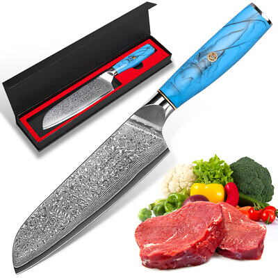 #ad Damascus Santoku Knife 7 Inch VG10 Damascus Steel Kitchen Knife Sushi Knife
