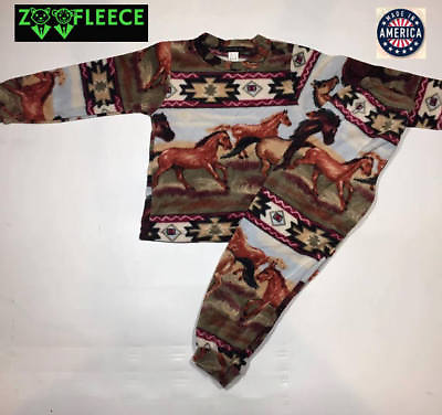 #ad ZooFleece Red Aztec Horses Kids Pajama PJ Sweatsuit Nightgown PJs Native Baby