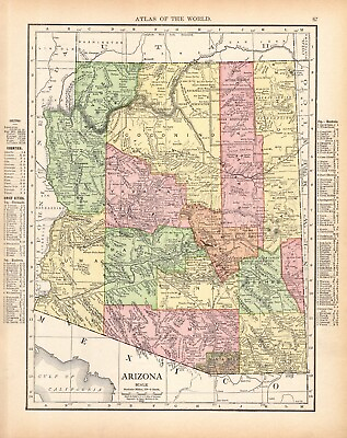 #ad 1912 Antique Arizona State Map Vintage Map of Arizona Gallery Wall Decor 1586