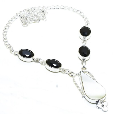 #ad Mother Of Pearl Black Onyx 925 Silver Fashion Jewelry Necklace 18quot; RN25