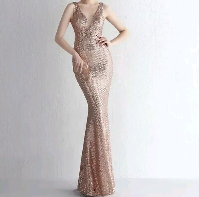 #ad Gold Sequined Mermaid Gown