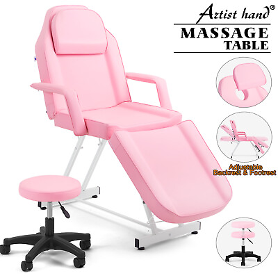 #ad Pink Massage Bed Adjustable Facial Tattoo Barber Chair Beauty w Hydraulic Stool