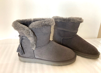 #ad Lam Thalia Womens Sz 9 Ankle Boots Faux Fur Lining Suede Gray Pull On