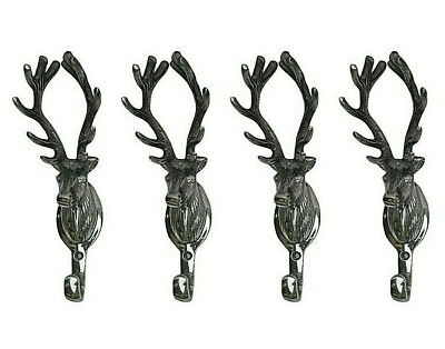 #ad Metal Deer Head Coat Hooks Lot of 4 Wall Mount Decorative Stag Hook Figurine fx