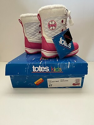 New in Box Totes ThermoLite Toddler Girl Kids White amp; Pink Snow Boots Size 6 $34.95