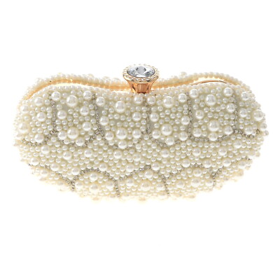 #ad Gold Tone Metal Ivory Pearl Clutch Evening Bag TLX052 IVY