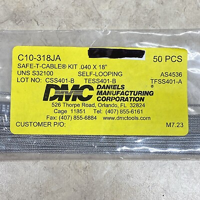 #ad DMC C10 318JA SAFE T CABLE Kit 0.040quot;x18quot; pkg 50 each. Cable and Ferrules