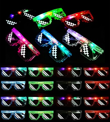 #ad Light up Pixel Glasses Cool Kids Glow in the Dark Party Favors Supplies 12 Pack
