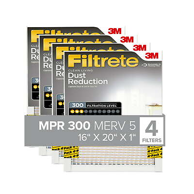 #ad 16x20x1 Air Filter MPR 300 MERV 5 Dust Reduction 4 Filters