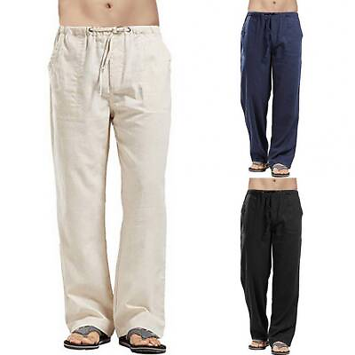 #ad Mens Drawstring Casual Loose Pants Summer Elastic Waist Pockets Trousers Bottoms