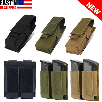 #ad Molle Single Double Magazine Holster Pouch Case for 9mm.40 .45 Cal Mags Holder