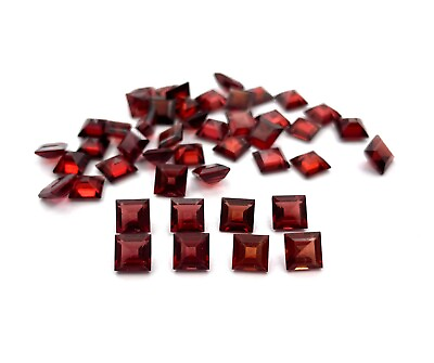 #ad Natural Red Garnet Square Cut Loose Gemstone Lot 46 Pcs 6 MM 59 CT