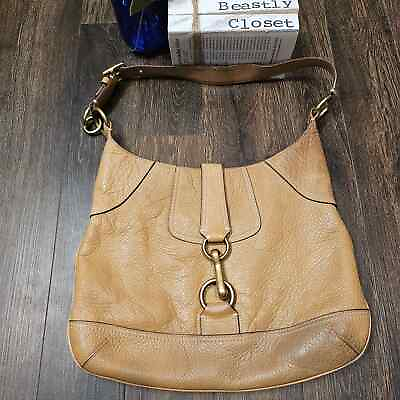 #ad Coach Tan Pebbled Leather Hamptons Adjustable Shoulder Bag Hook Clasp Hobo Purse