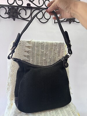 #ad The Sak Black Crochet Shoulder Handbag Bag Hobo Leather handle RARE Find Trendy