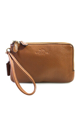 #ad Coach Womens Double Compartment Corner Zip Wristlet Wallet Tan Leather