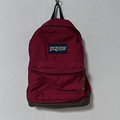 #ad Vintage 1993 Jansport Made in USA Leather Bottom Backpack Day Pack Red Awesome