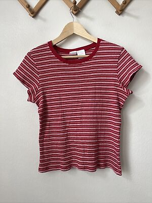 #ad y2k 90s red white ribbed striped baby doll tee M stretch tshirt top