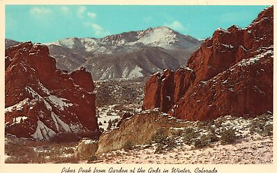 #ad Vintage Postcard 1920#x27;s Pike Peak from Garden of the Gods in Winter Colorado CO