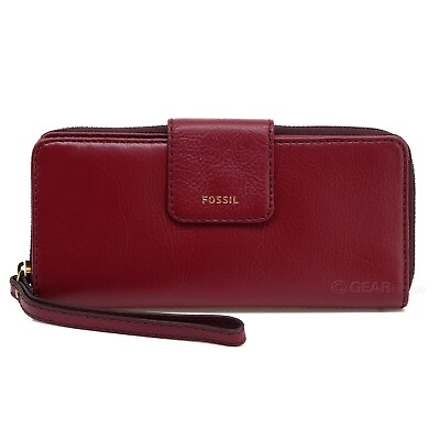FOSSIL Madison Zip Clutch Womens Genuine Leather Wallet Wristlet Purse Red