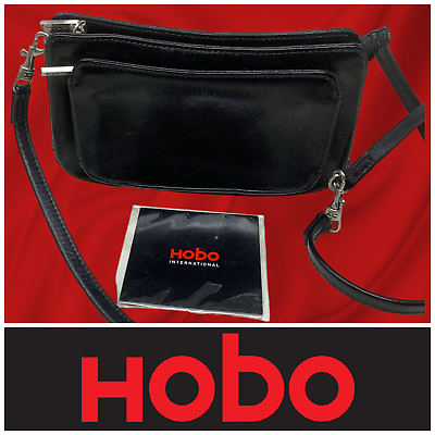 #ad New Y2K Hobo International Black Leather Mini Crossbody Baby Bag Purse Handbag