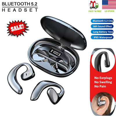 #ad Bone Conduction Headphones Bluetooth 5.2 Wireless Earbuds Sport Headset Ear Hook