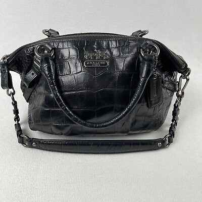#ad Coach Exotic Madison Sophia Leather Black Leather Satchel Purse Bag