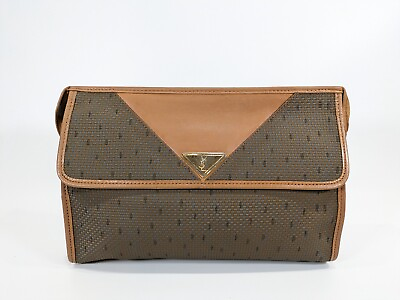 #ad Yves Saint Laurent YSL Clutch Second Bag Purse PVC Beige Khaki Authentic