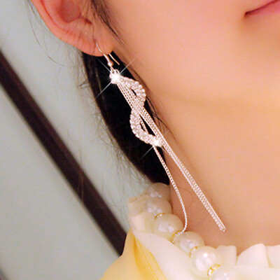 #ad Women#x27;s Fashion S Shape Long Tassels Rhinestone Hook Dangle Linear Earrings 68