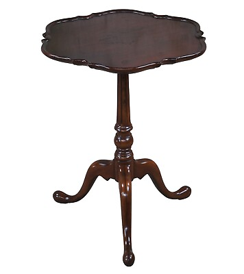 #ad Antique Imperial Furniture Queen Anne Mahogany Pie Crust Pedestal Table Stand