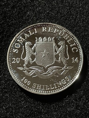 #ad 2014 Somali Republic 100 Shillings African Elephant 1 Oz .999 Silver Coin #KC130