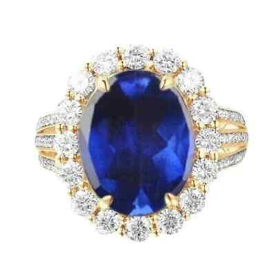 #ad 14K Solid Gold 2.65Ct Royal Blue Tanzanite amp; Certified Diamond Ring