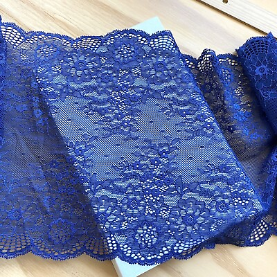 #ad Stretch Navy Blue Embroidered Mesh Lace Trim Sewing Lingerie Bridal 8.5quot; Wide
