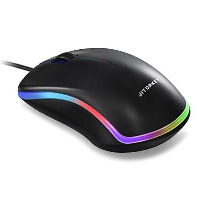 #ad USB Wired Mouse Rainbow Lights Optical Corded Computer Mouse Comfortable Clic...