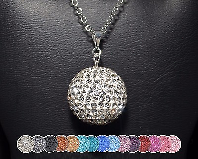 #ad HUGE 22mm 1 inch Pave Crystal Disco Ball Pendant Necklace Sterling Silver Chain
