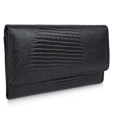 #ad Women#x27;s Black Premium Genuine Leather Hand Classic Wallet 6 Card Slots