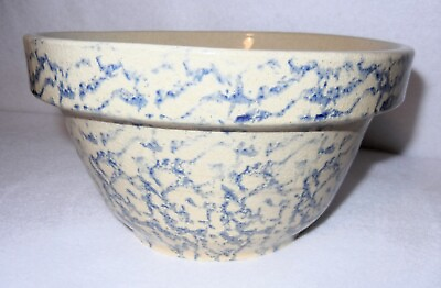 #ad Vintage Robinson Ransbottom Roseville Ohio 7quot; Blue Spongeware Pottery Bowl